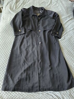 Vintage Fleet Street Black Long Trench Coat – Minimalist Classic Coat Size 6